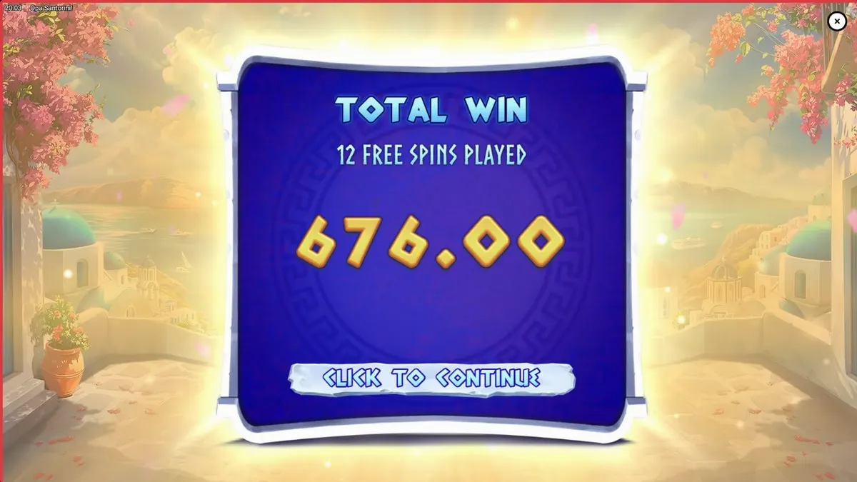 Pemandangan indah Santorini dengan elemen permainan slot Opa Santorini!